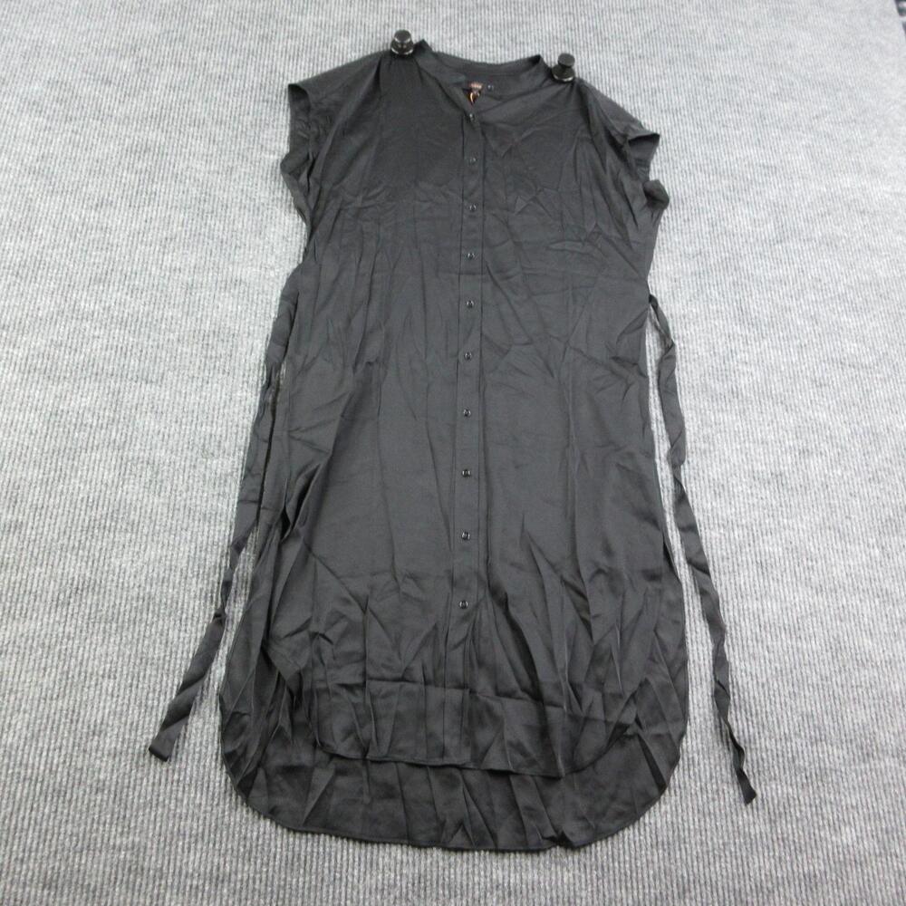 Quince Dress Womens L Black Washable Stretch Silk Midi Shirt Dress Belted NWT
